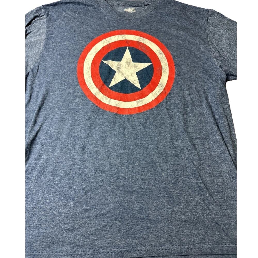 Marvel Captain America Mens L Blue Short Sleeve Shield Graphic Tee